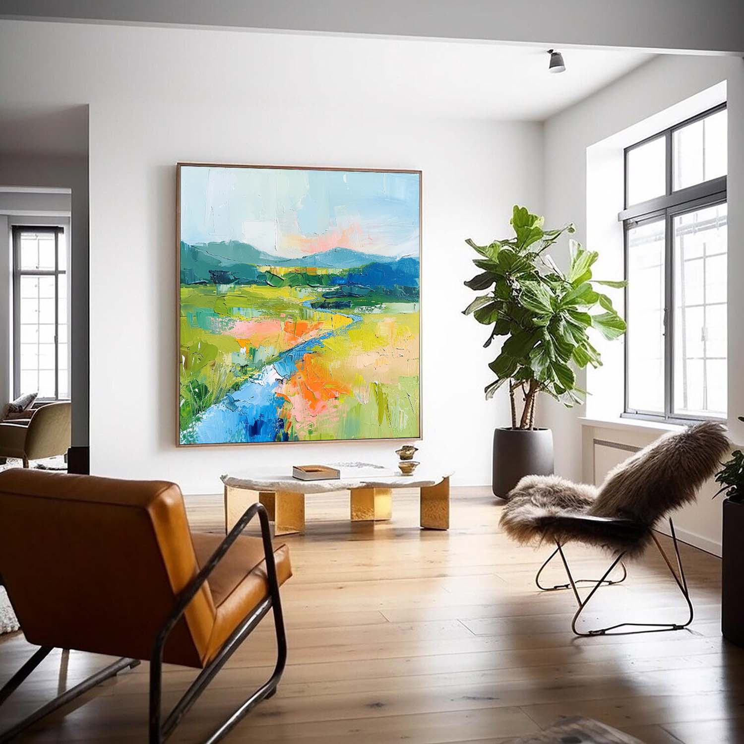 Large Abstract Oil Painting On Canvas Original Landscape Wall Art Modern Minimalist Nature Art for Living Room