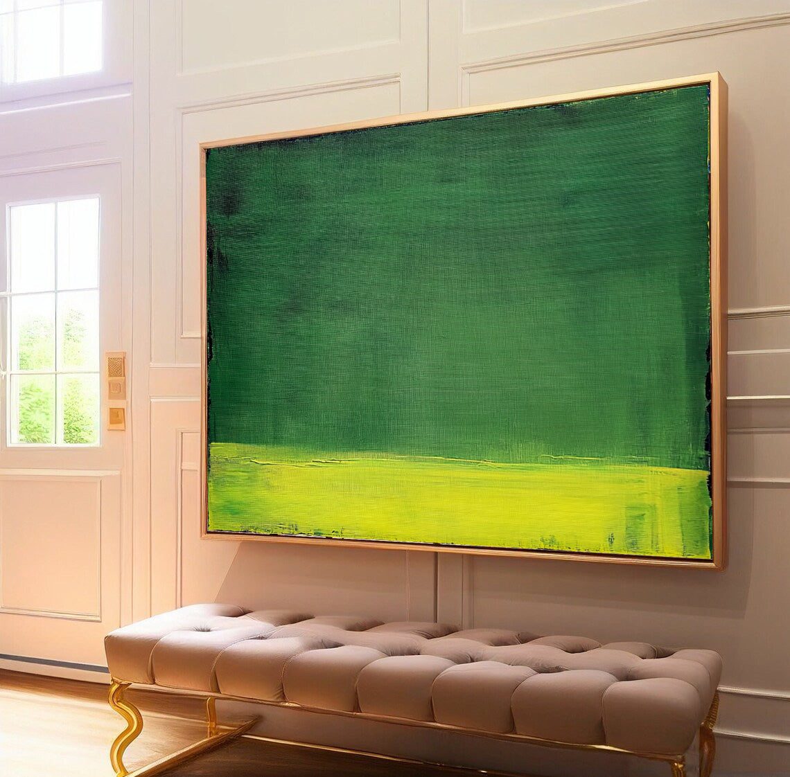 Yellow And Green Original Minimalist Artwork Large Wall Art Abstract Oil Painting For Living Room