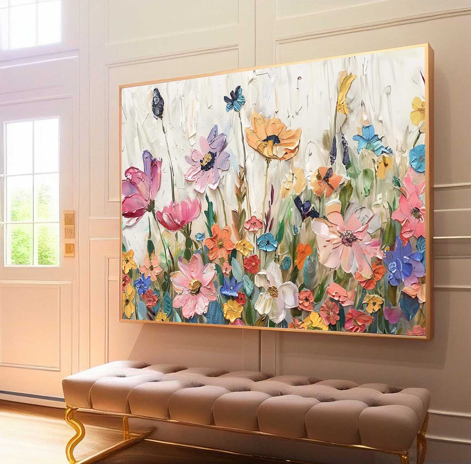 Horizontal Flower Beauty Texture Artwork Original Abstract Colorful Oil Painting On Canvas Home Decor Gift