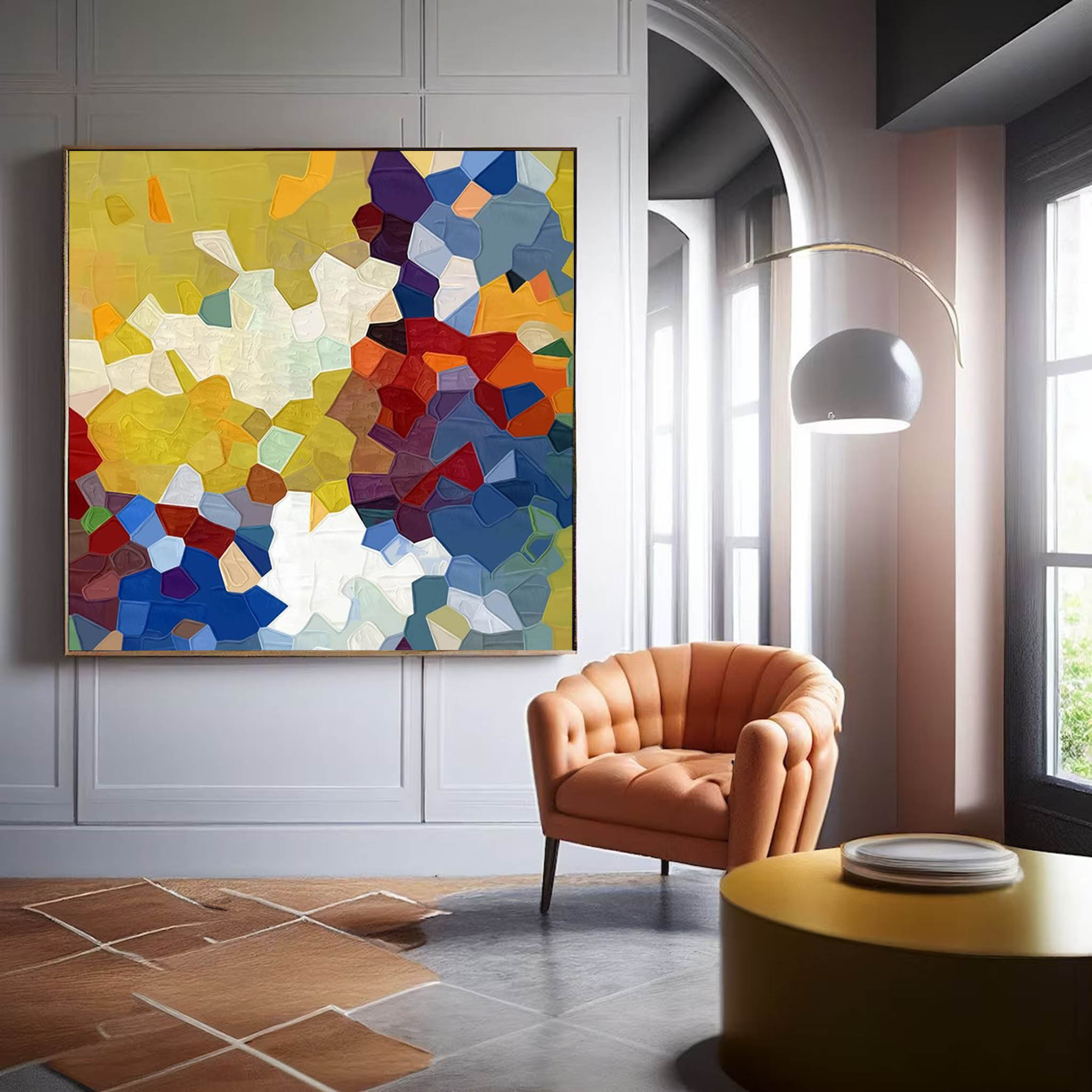 Yellow And Blue Abstract Oil Painting On Canvas Modern Wall Art Large Original Blue Acrylic Painting For Living Room