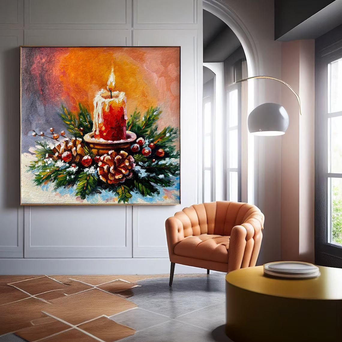 Square Large Acorn Candle Texture Abstract Wall Art Modern Abstract Oil Painting Christmas Decorations