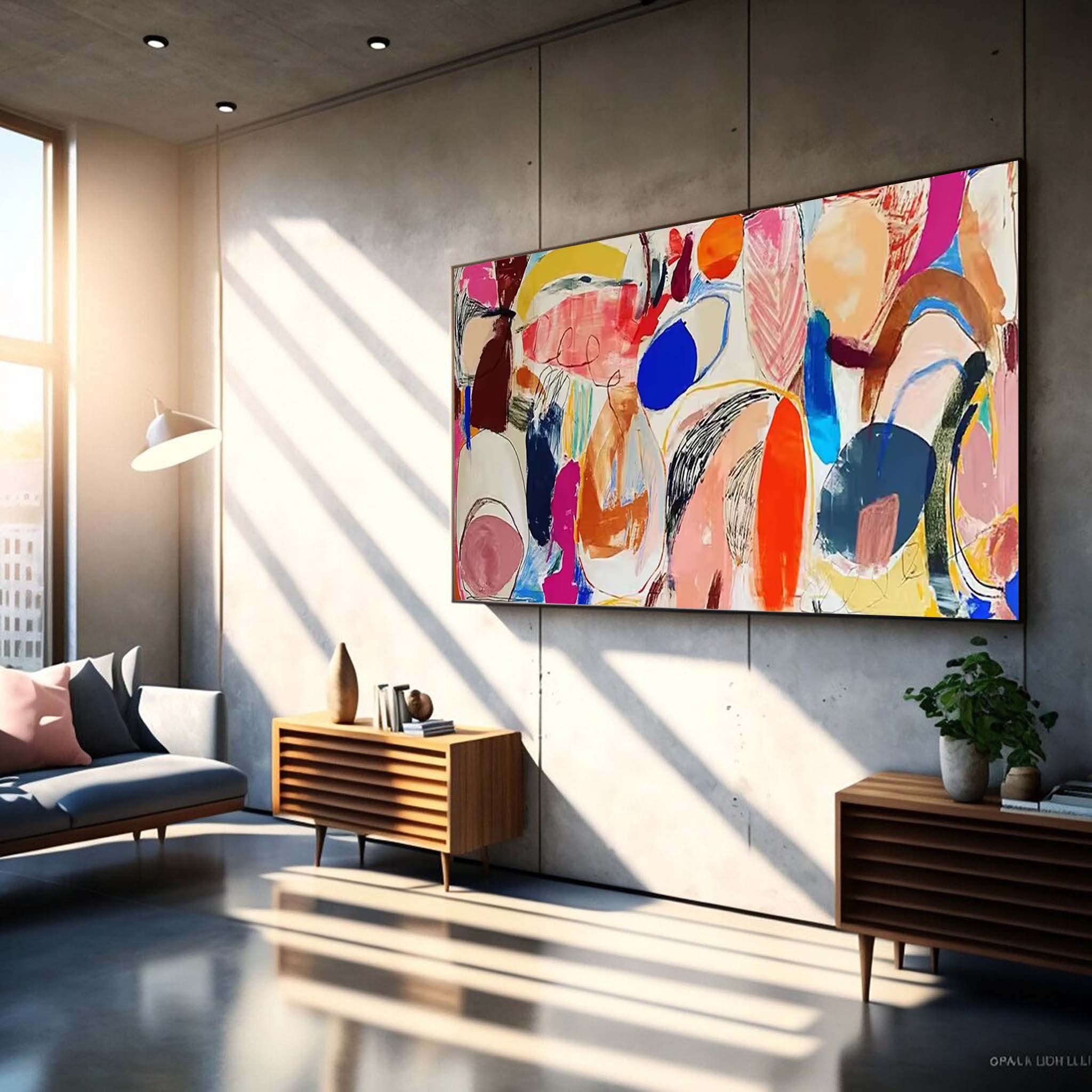 Colorful Abstract Large Painting On Canvas Contemporary Acrylic Painting Modern Wall Art Living Room