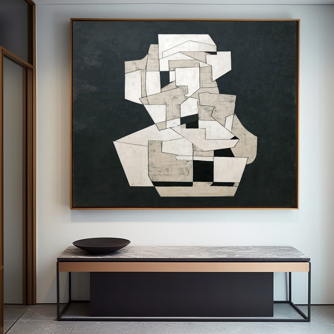 Modern Canvas Painting For Home Decor Abstract Geometric Black & White Wall Art Minimalist Unique Artwork