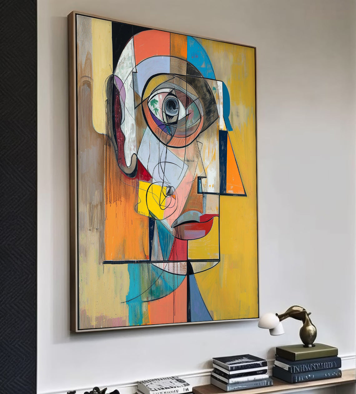 Modern Facial Wall Art Original Bold Yellow Artwork Expressive Abstract Faces Painting Home Decor