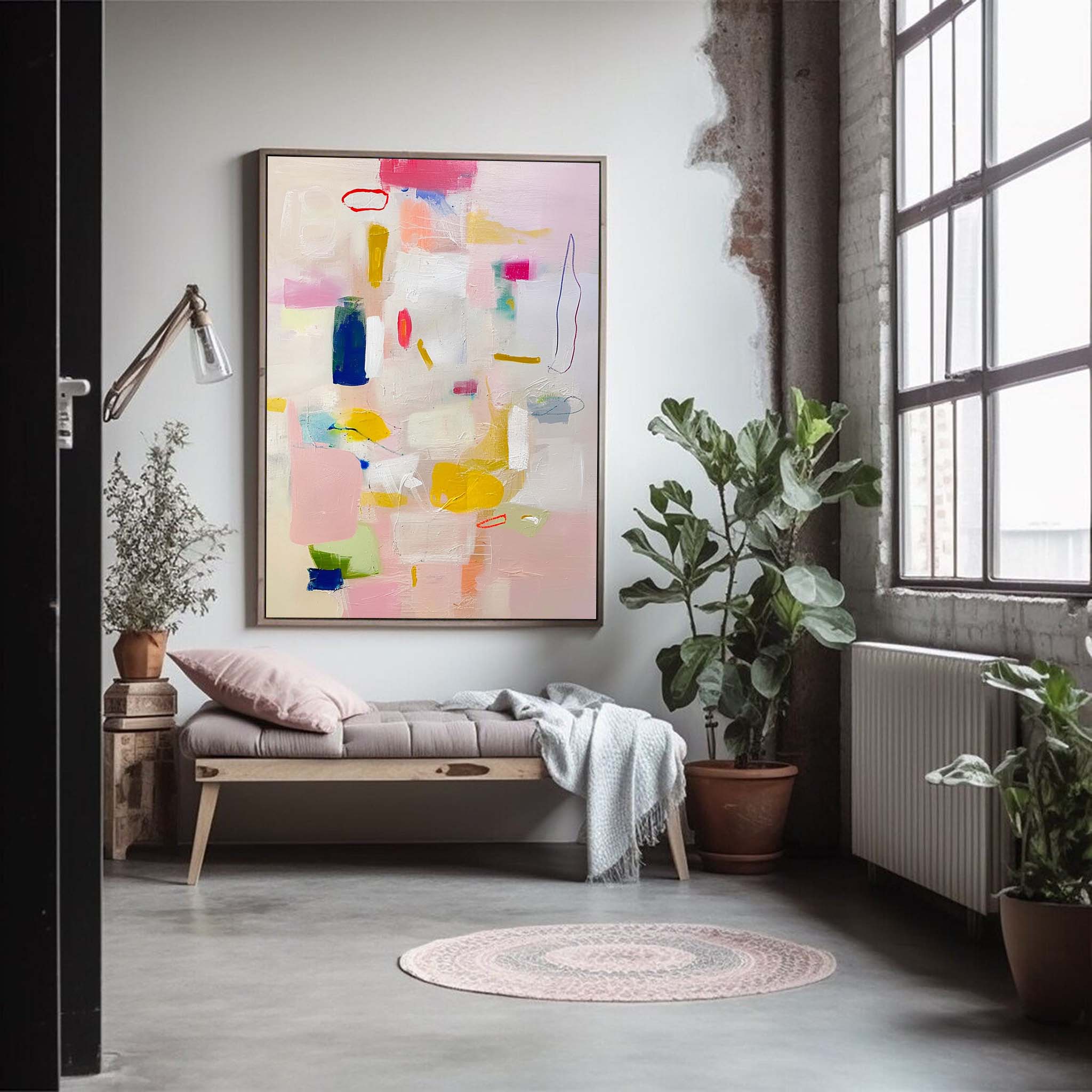 Modern Vibrant Pink Colorful Wall Art Quality Large Original Abstract Oil Painting On Canvas For Living Room