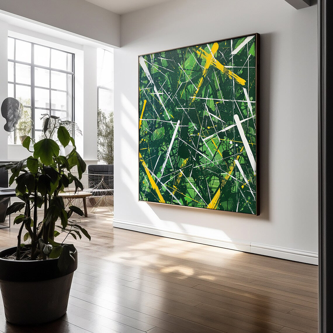 Warm Green Square Acrylic Painting Canvas Great scraper Abstract Art Original Painting For Sale