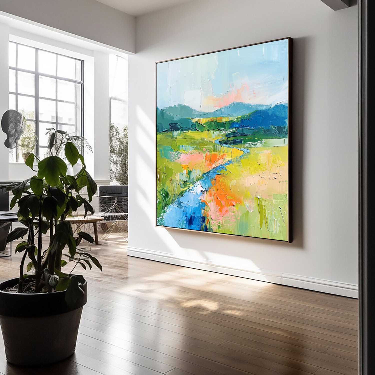 Large Abstract Oil Painting On Canvas Original Landscape Wall Art Modern Minimalist Nature Art for Living Room