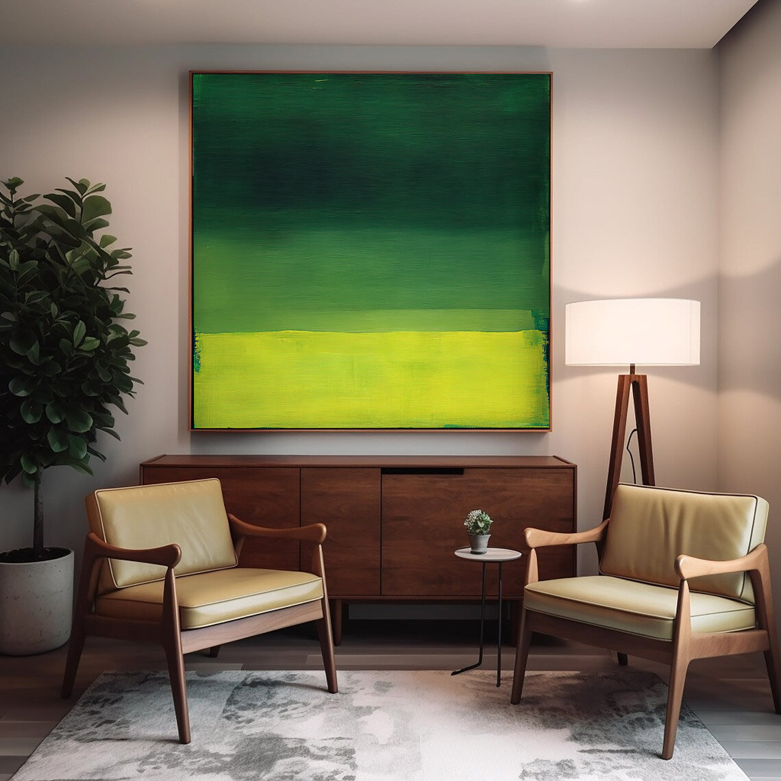 Large Wall Art Yellow And Green Original Minimalist Artwork Abstract Oil Painting For Living Room