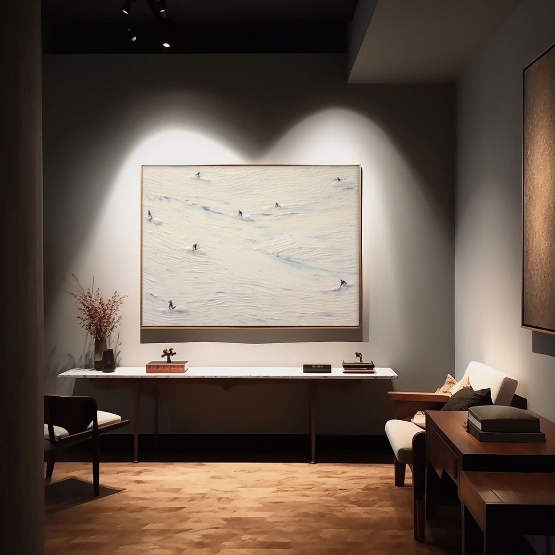 White Modern Acrylic Painting Large Ski Abstract Oil Painting Original Wall Art Home Decoration