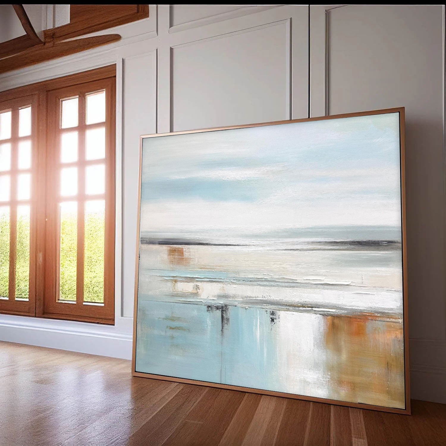 Light Blue Abstract Acrylic Painting Canvas Great Quality Hand Painted Abstract Landscape Wall Art Home Decor