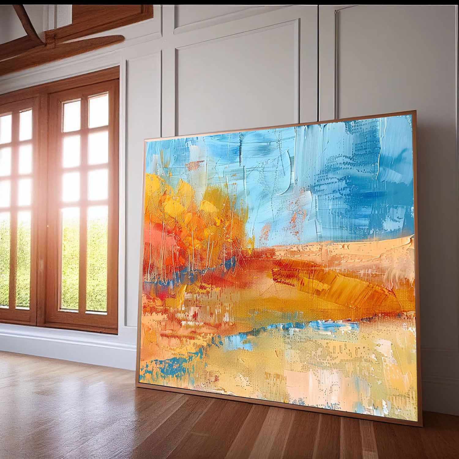 Large Abstract Field Oil Painting On Canvas Square Orange Modern Nature Art Original Wall Art Home Decor