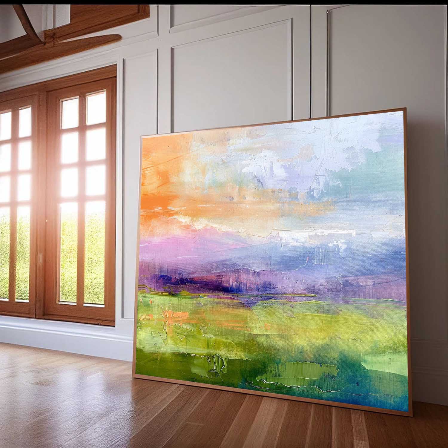 Ink Style Texture Painting Abstract Landscape Oil Painting Modern Colorful Dreamscape Sunrise Natural Artwork