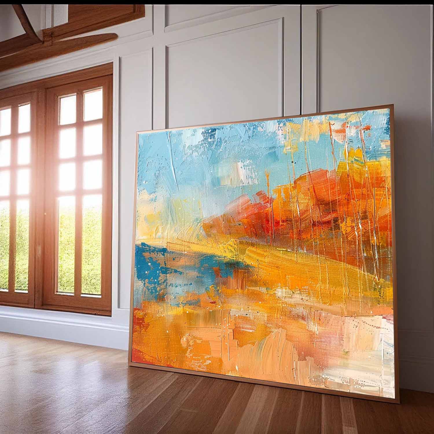 Square Orange Modern Nature Art Large Abstract Field Oil Painting On Canvas Original Wall Art Home Decor