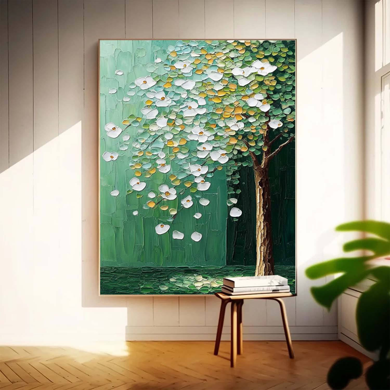 Beautiful Green Tree Painting Acrylic Textured Floral Art Impressionist Plant Paintings For Living Room