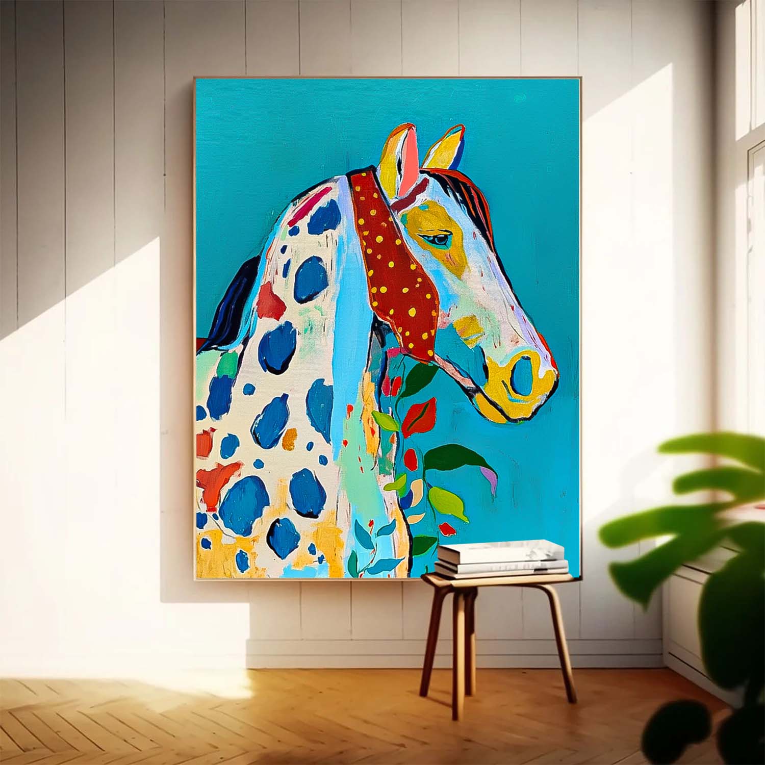 Modern Blue Horse Abstract Wall Art Minimalism Graffiti Animal Oil Painting Large Acrylic Painting Home Decor