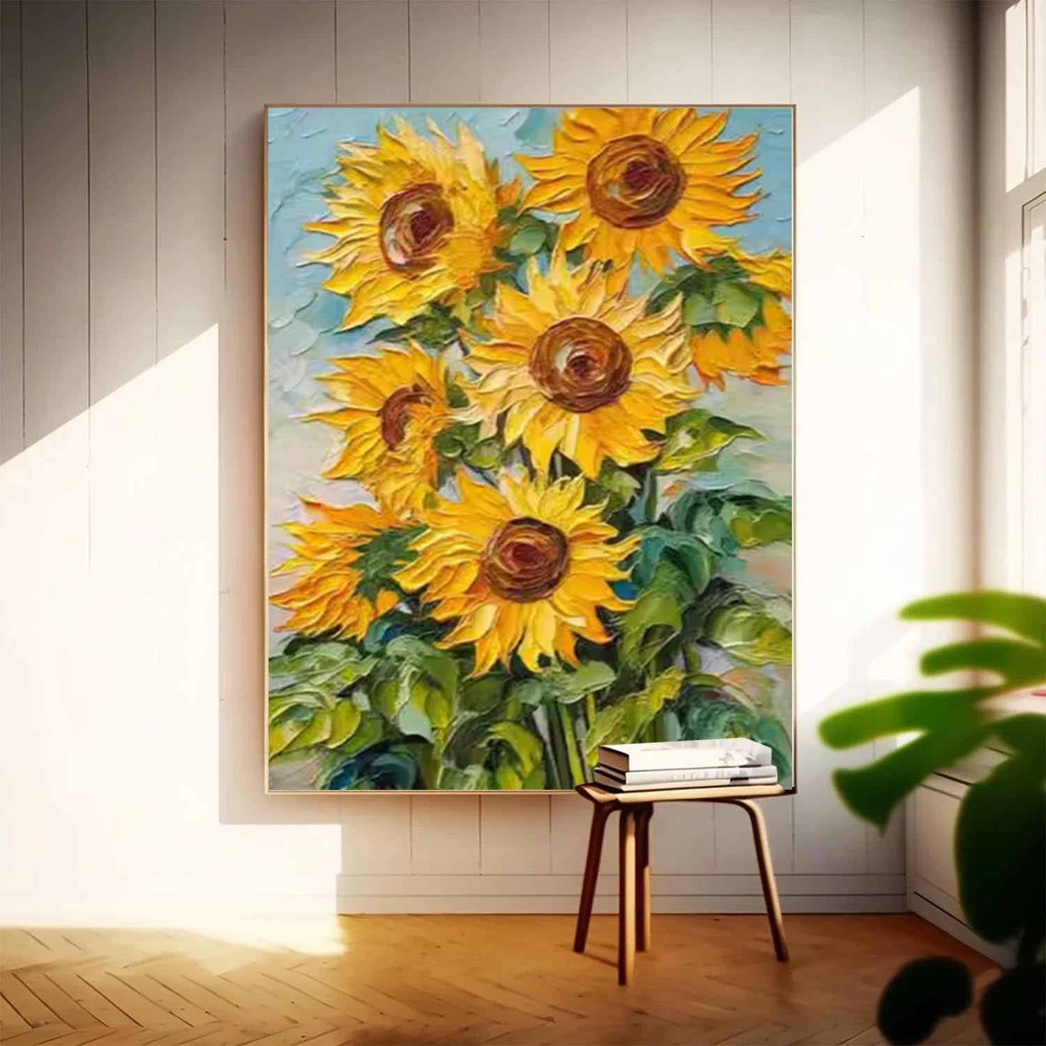 Beautiful Sunflower Painting Acrylic Textured Floral Art Impressionist Plant Paintings For Living Room