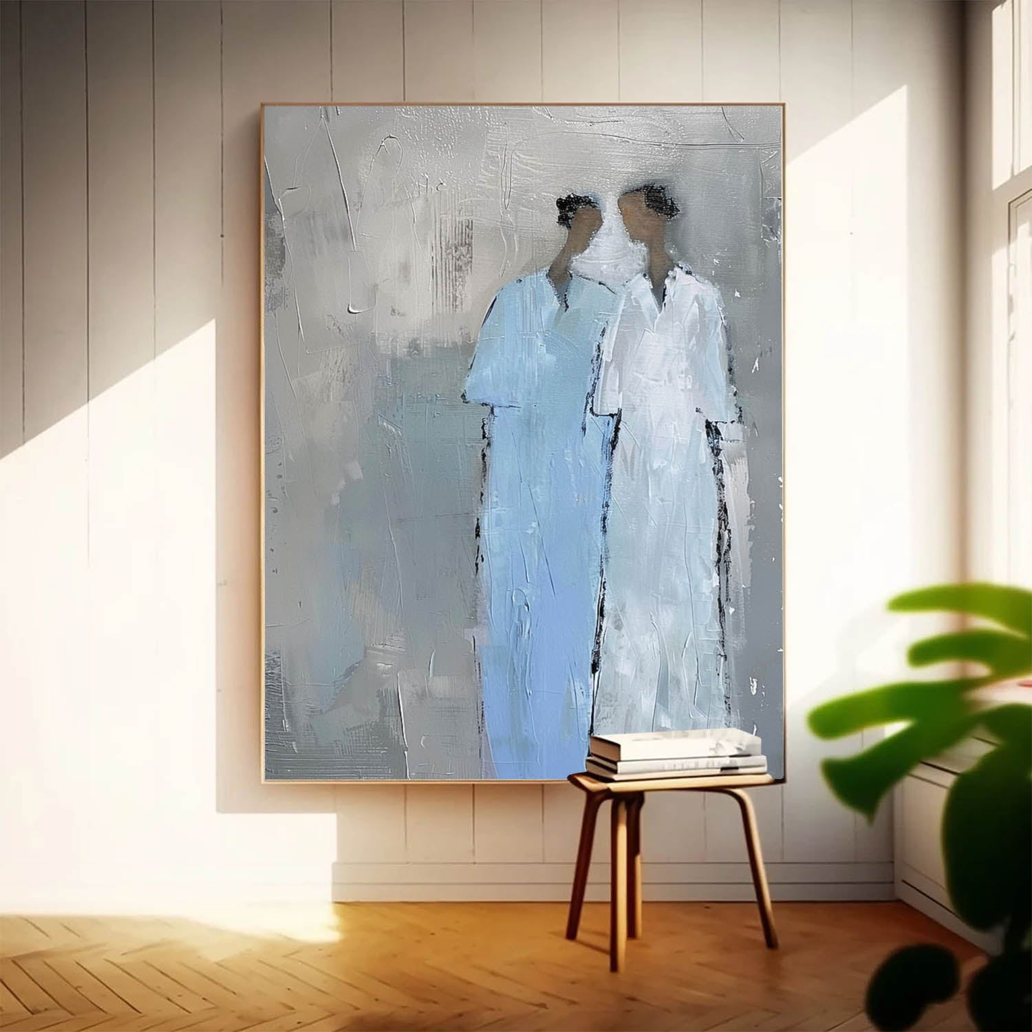 Blue Abstract Oil Painting Canvas Original Portrait Wall Art Minimalism Figure Acrylic Painting Home Decor