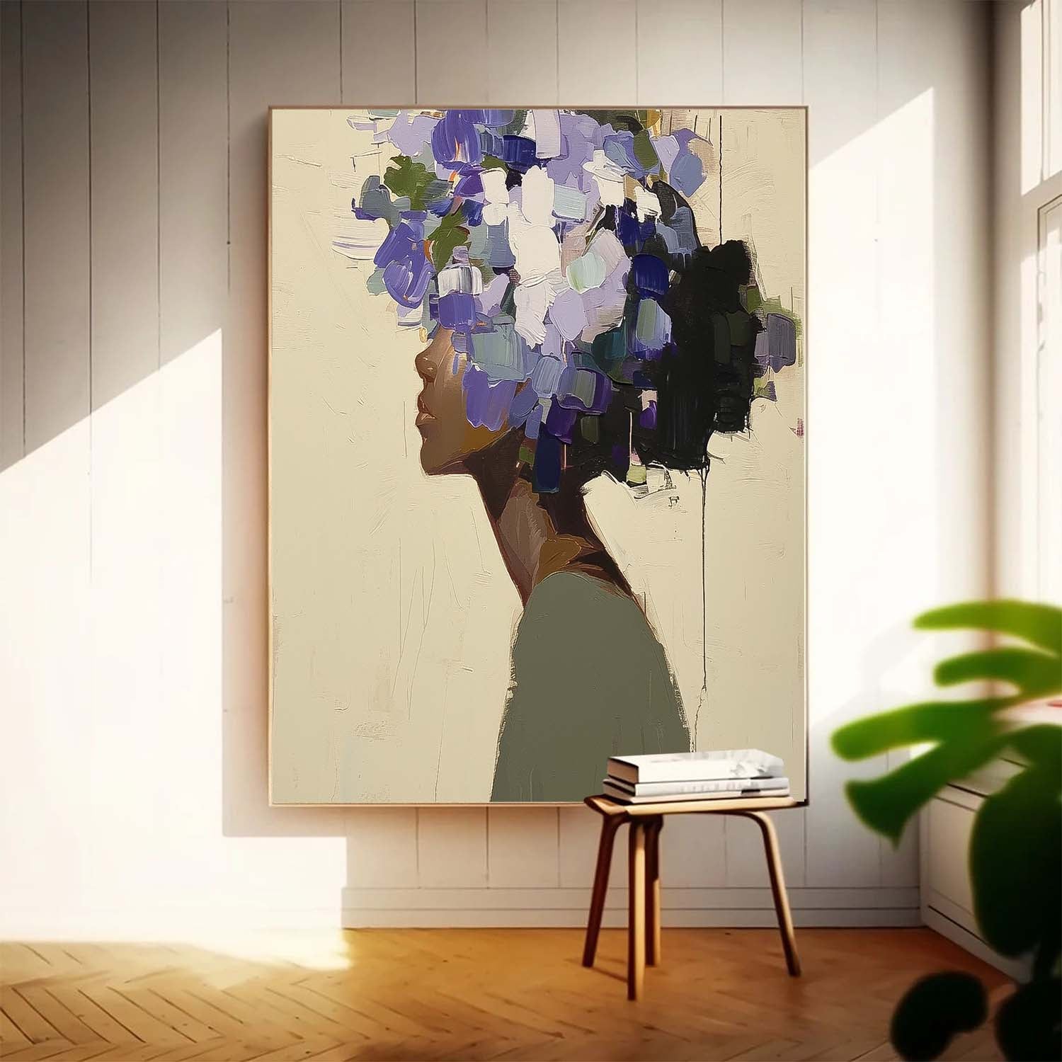 Original Flower Figurative Canvas Art Framed Woman Art Abstract Lady Painting Woman Face Painting Large Faceless Portrait Artwork Home Decor
