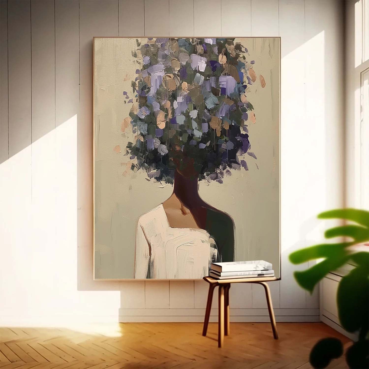 Abstract Lady Painting Woman Face Painting Original Flower Figurative Canvas Art Framed Woman Art Large Faceless Portrait Artwork Home Decor