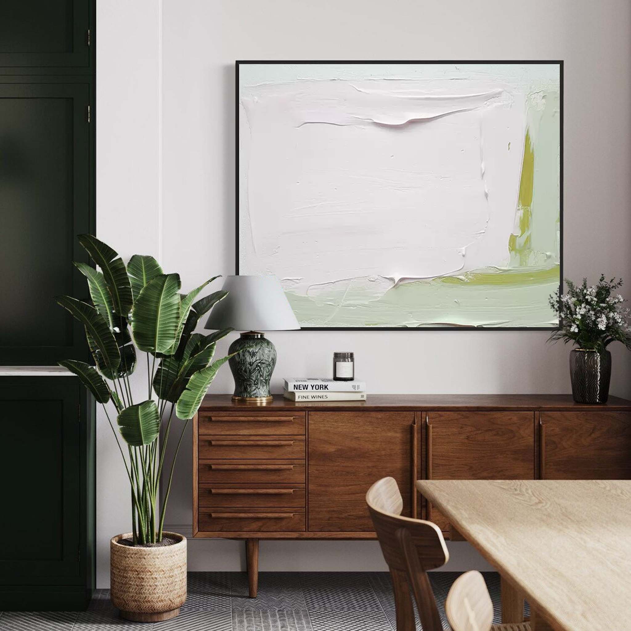 White And Green Modern Acrylic Painting Large Abstract Oil Painting Original Wall Art Home Decoration