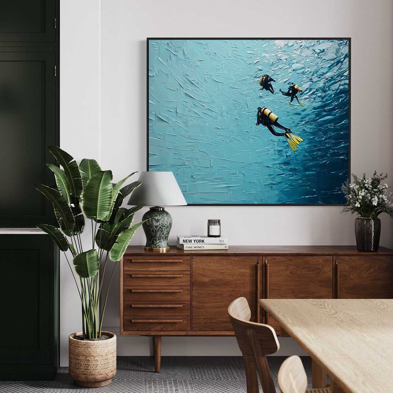 Abstract Underwater Artwork Blue Texture Painting Minimalist Diving Art Large Ocean Painting Diving Gifts