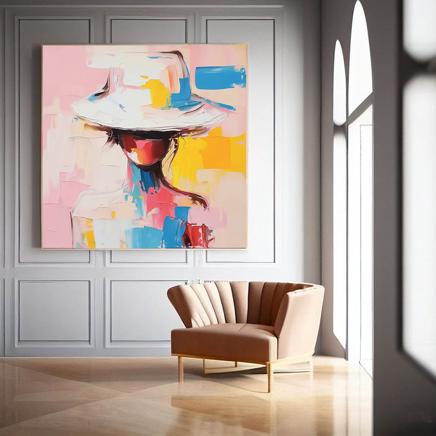 Vibrant Colors Texture Portrait Large Wall Art Original Beautiful Painting Canvas Face Figurative Fashion Home Decor