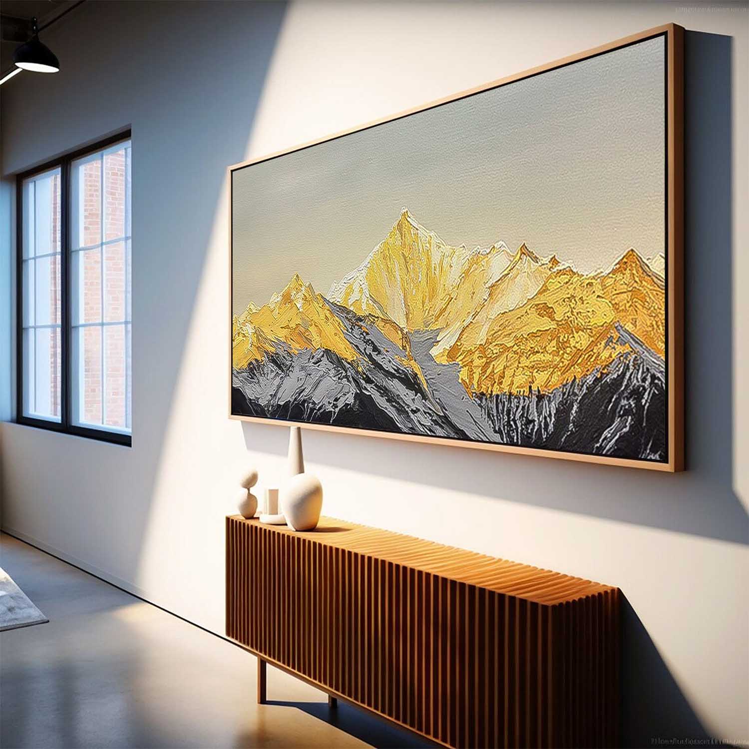 Modern Abstract Gold Mountain Oil Painting On Canvas Large Original Mountain Wall Art For Living Room