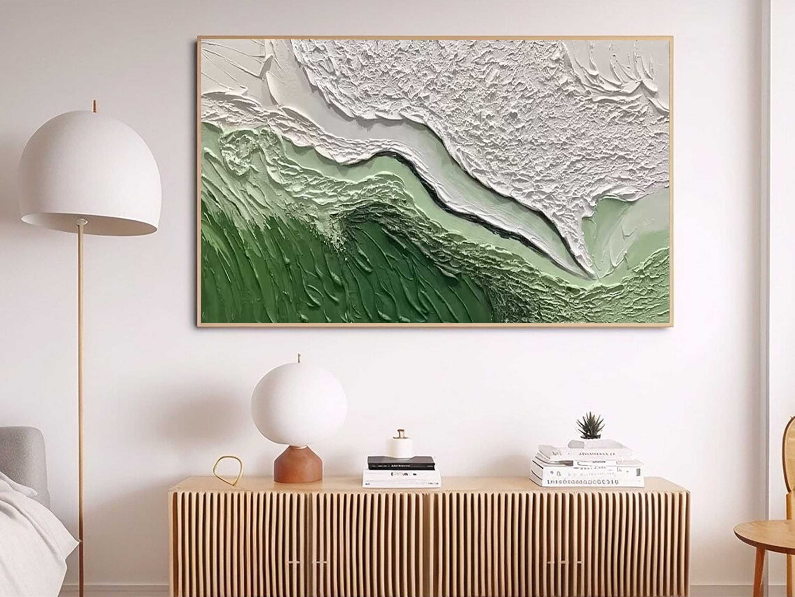 Green Texture Ocean Abstract Oil Painting Large Ocean Original Green Painting On Canvas Modern Wall Art Living Room Decor