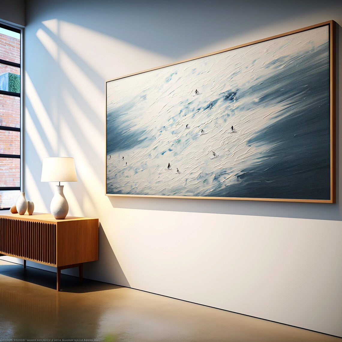 White And Blue Modern Acrylic Painting Large Ski Abstract Oil Painting Original Wall Art Home decoration