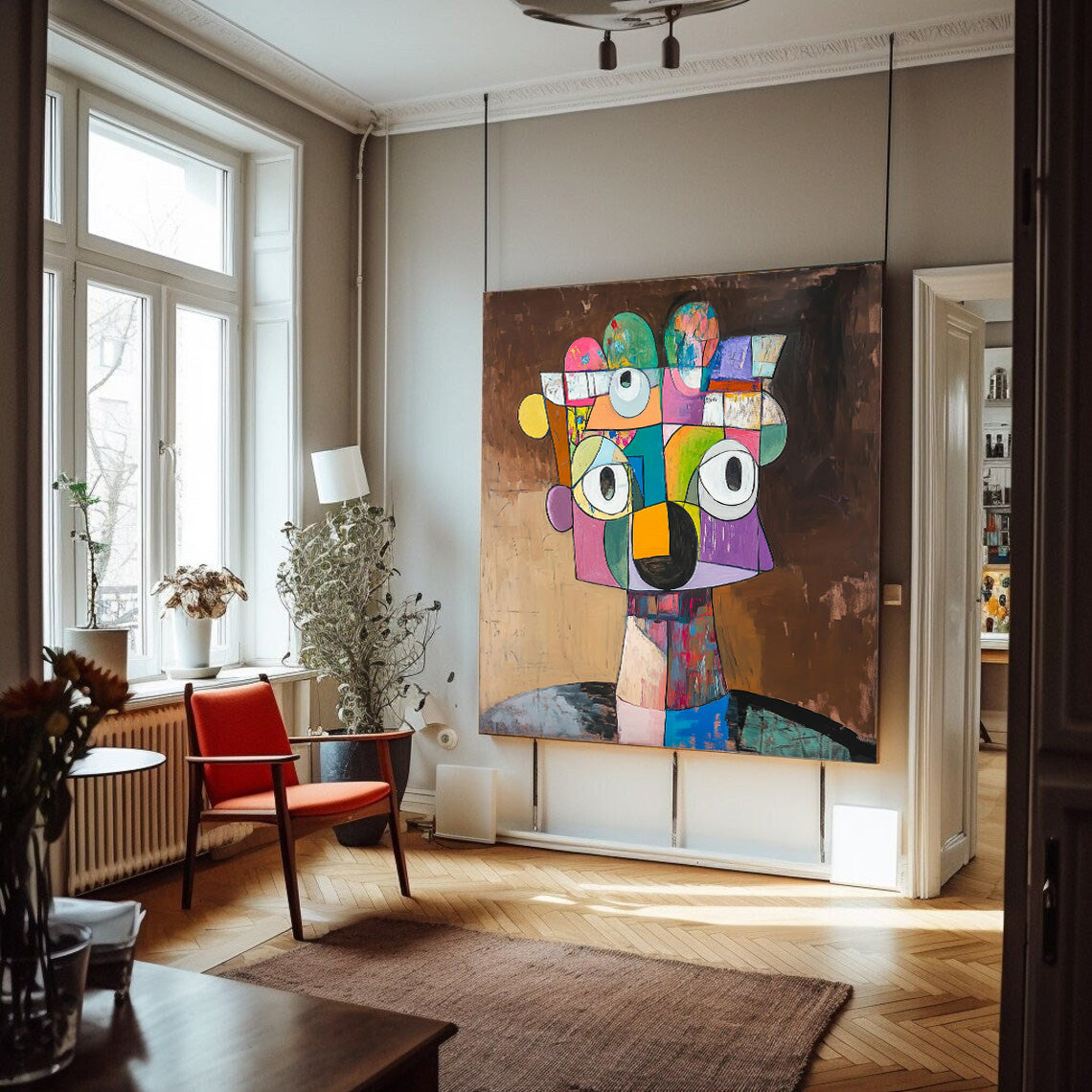 Square Large Irregular Portrait Artwork Abstract Face Wall Art Origina Acrylic Painting Canvas Framed