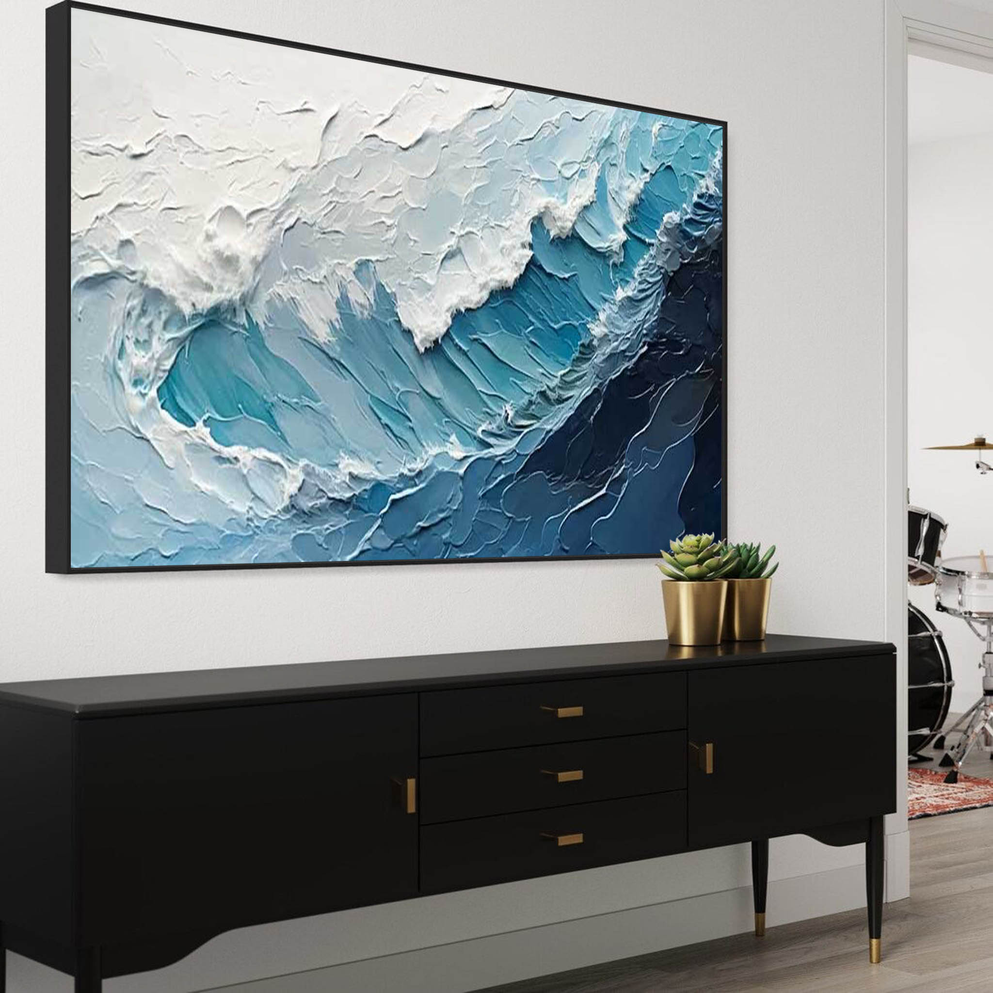 Blue Texture Ocean Abstract Oil Painting Large Ocean Original Blue Painting On Canvas Modern Wall Art Living Room Decor