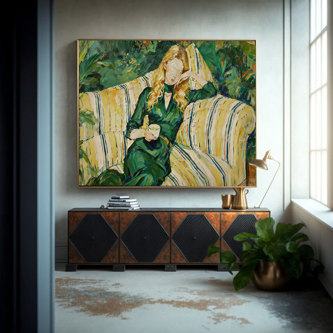 Large Impasto Oil Painting Elegant Woman Wall Art Modern Serene Impressionist Lady Canvas Unique Gift