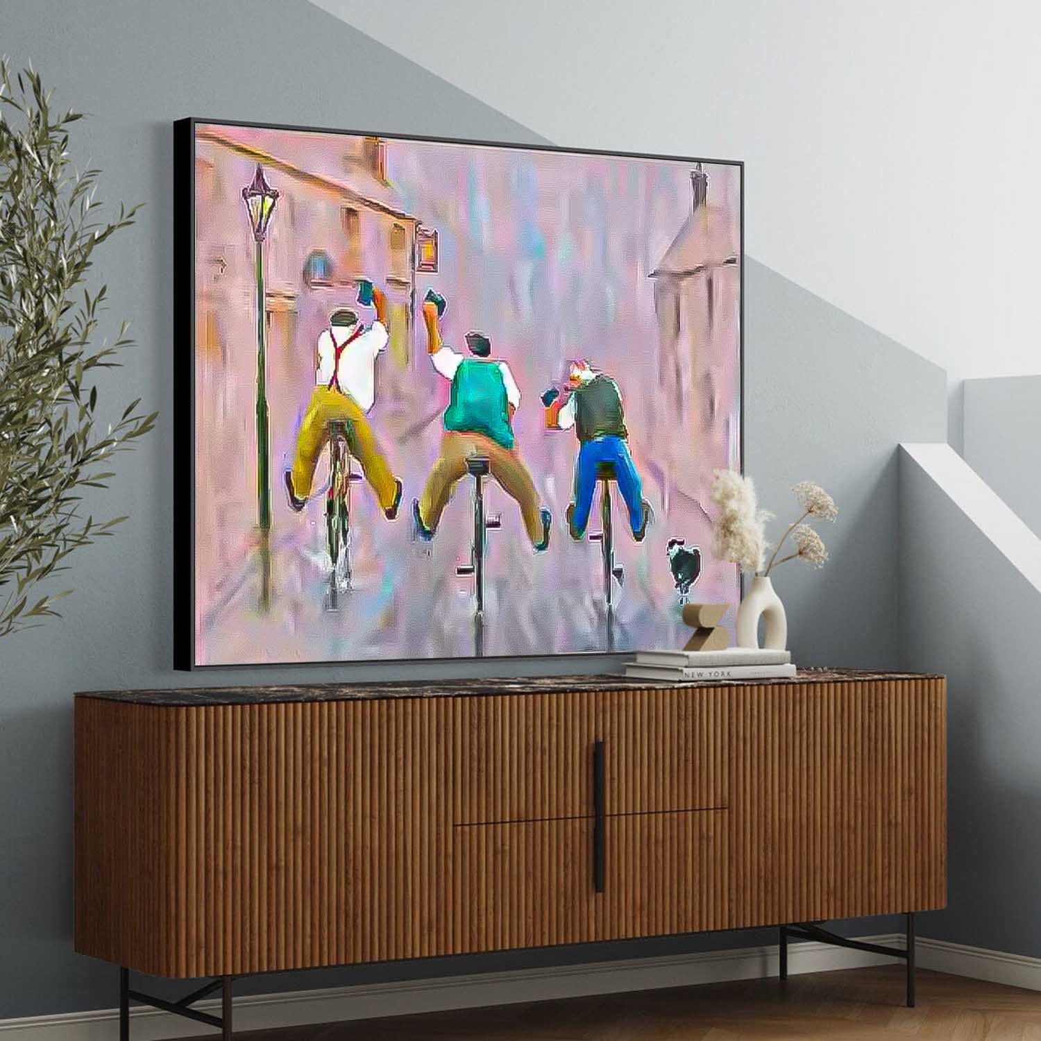 Large Man Rding A Bicycle Wall Art Abstract Oil Painting Original Medieval style Artwork For Living Room