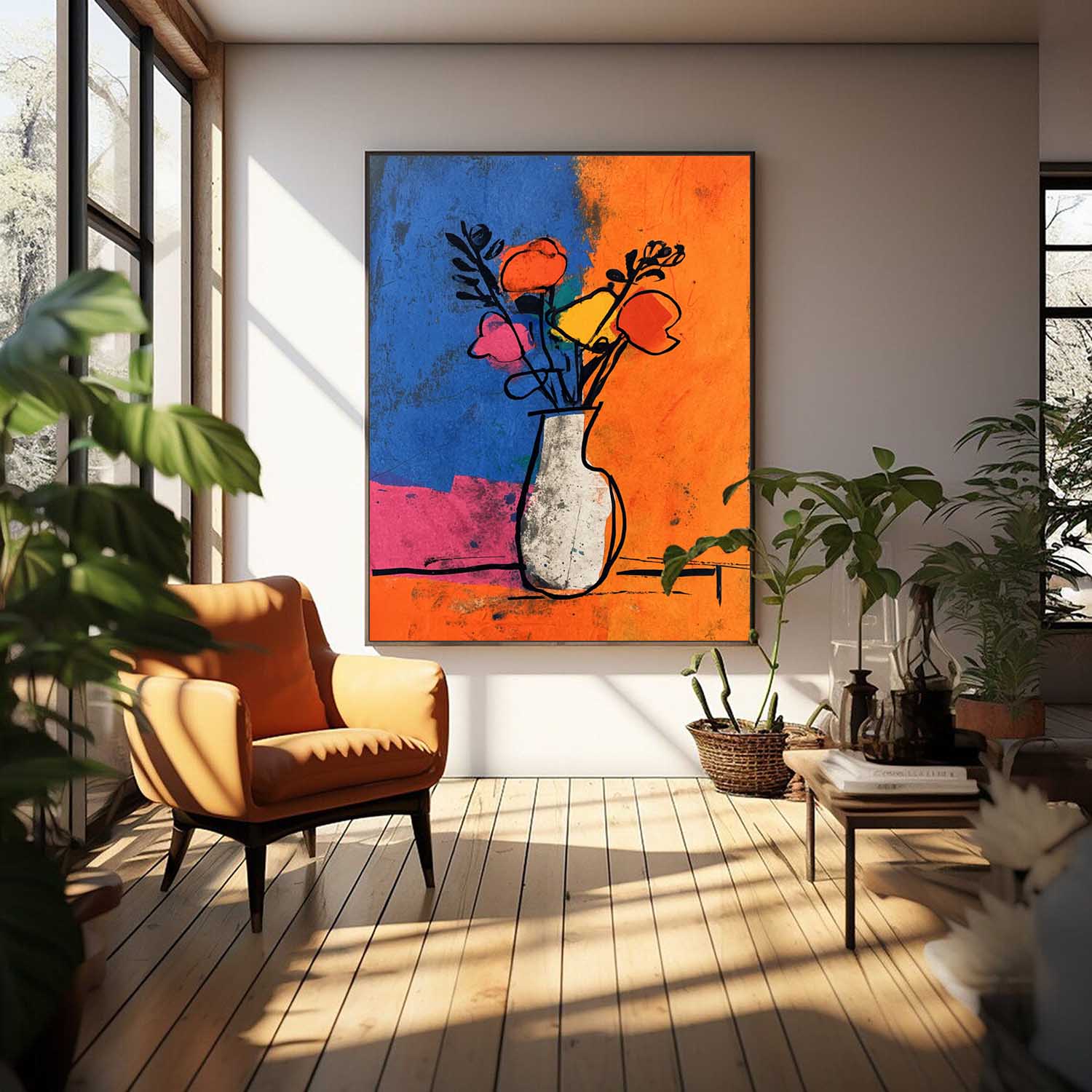 Large Colorful Flower Abstract Painting Canvas Jardiniere Painting Wall Art Original Artwork Decor