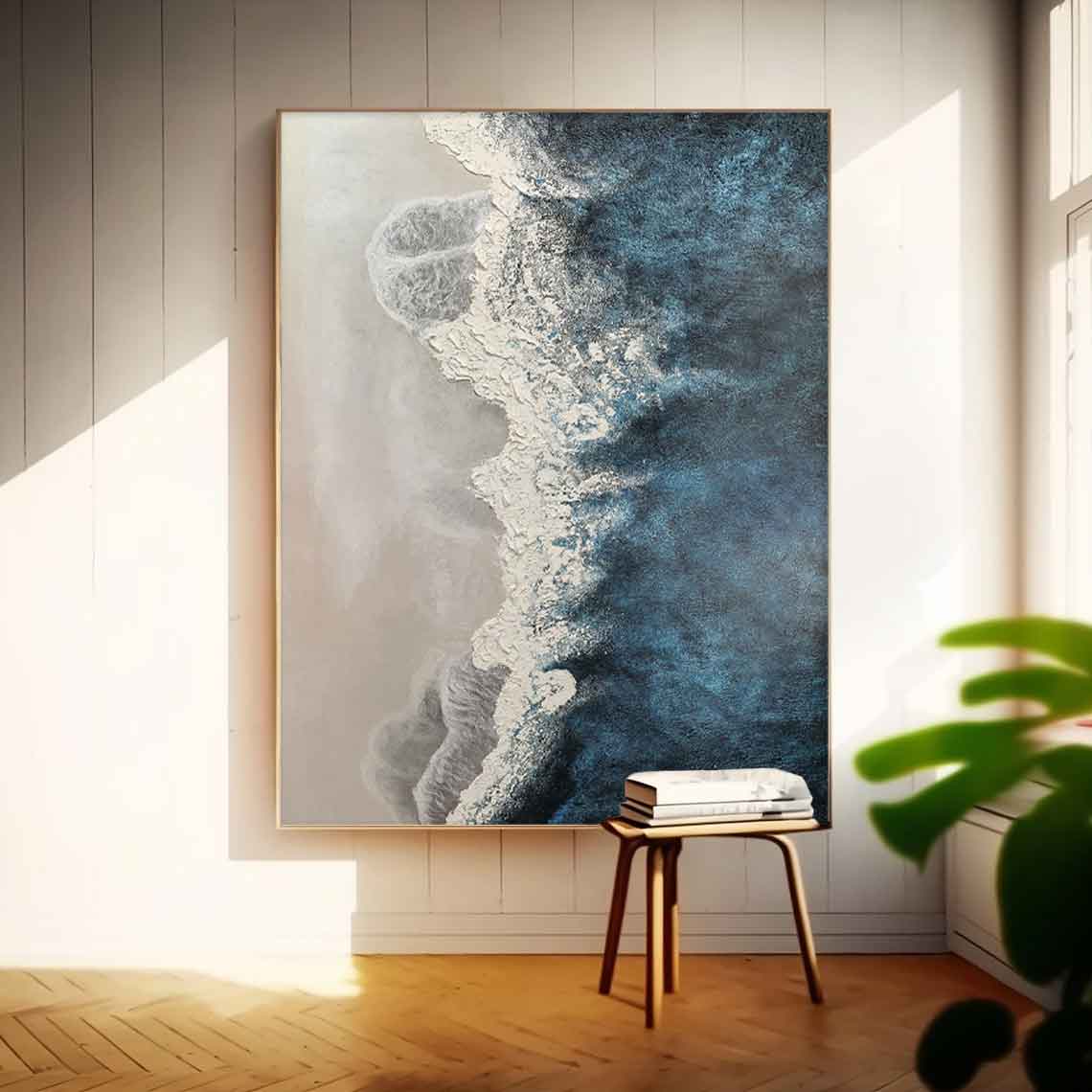 Blue Texture Ocean Abstract Oil Painting Large Ocean Original Painting On Canvas Modern Wall Art Living Room Decor
