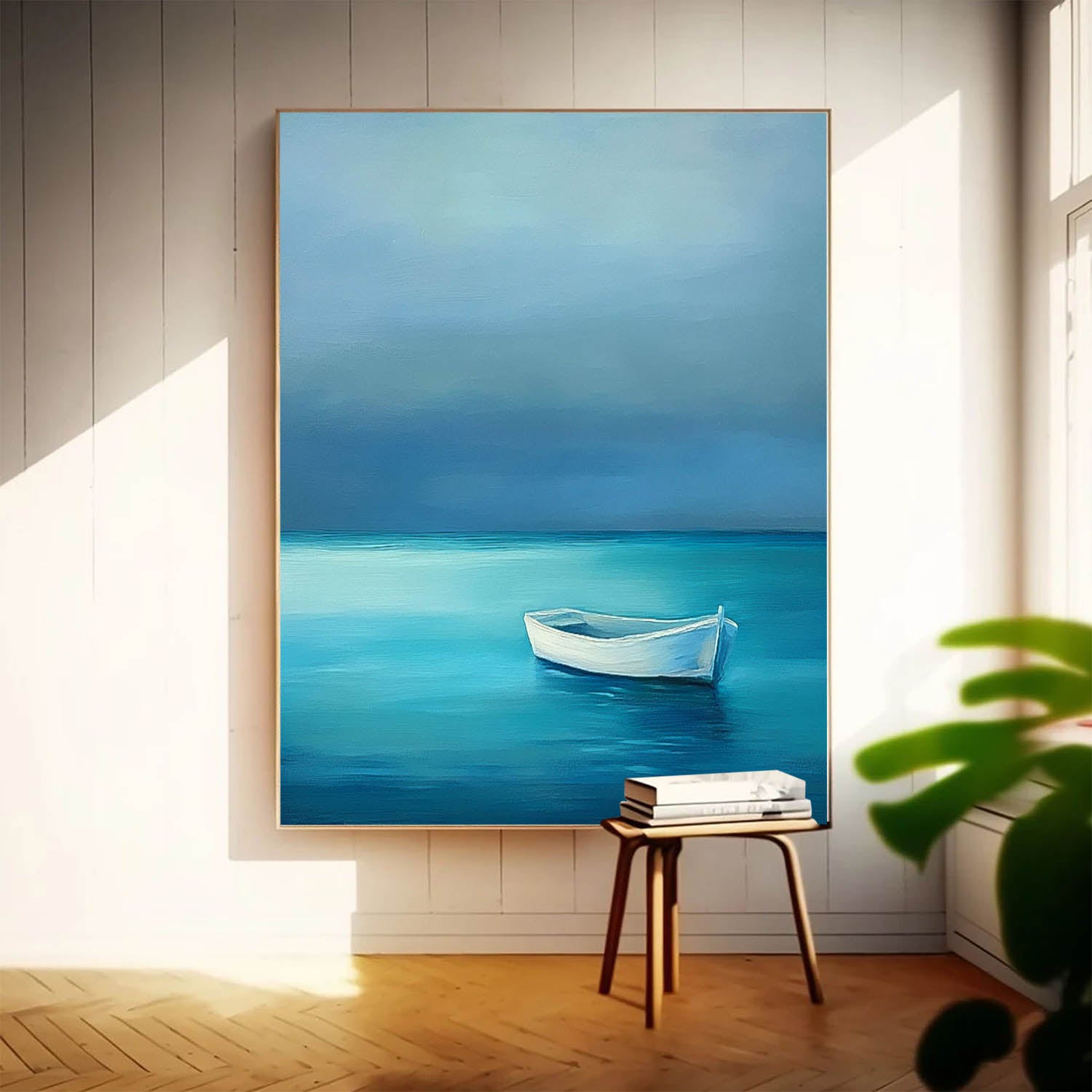 Seaside Landscape Artwork Abstract Offing Scenery Oil Painting Framed Large Small Boat Wall Art Home Decor