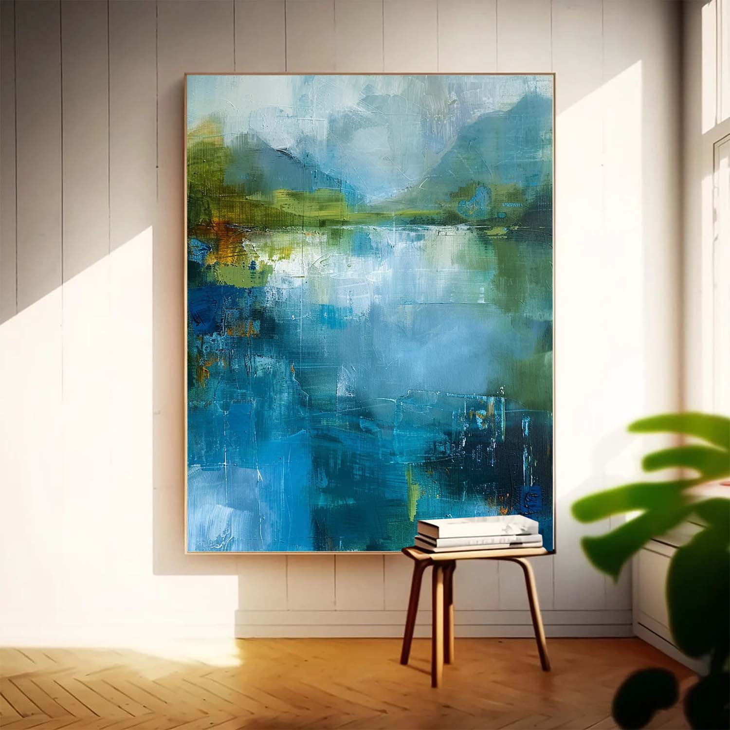Original Green And Blue Vertical Scenery Painting Modern Landscape Wall Art Large Abstract Painting On Canvas