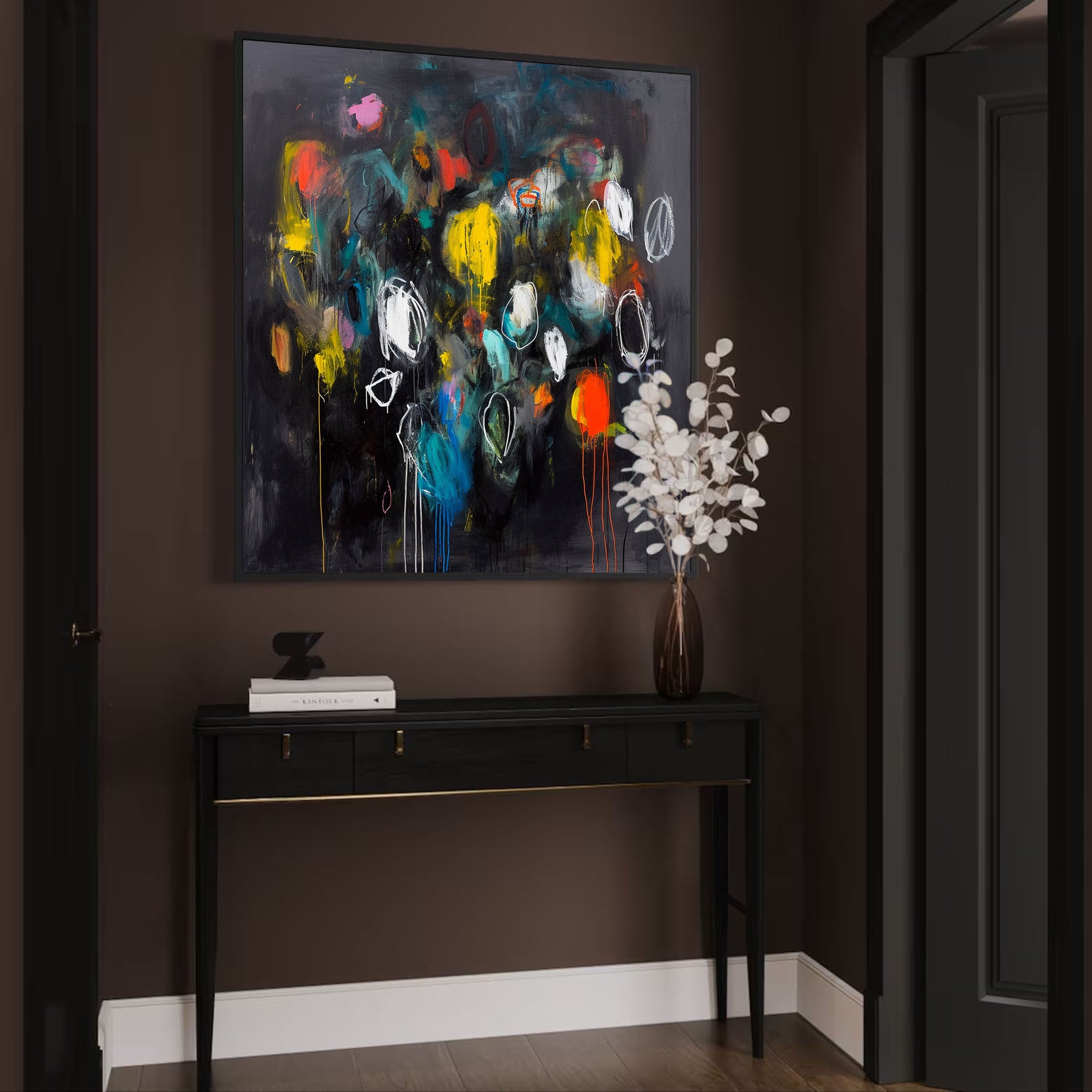 Square Abstract Texture Oil Painting Bright Black Large Acrylic Painting On Canvas Original Modern Wall Art Home Decor