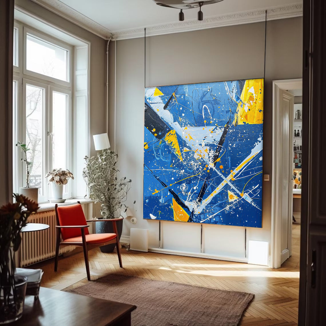 Great scraper Abstract Art Warm Blue Square Acrylic Painting Canvas Original Painting For Sale