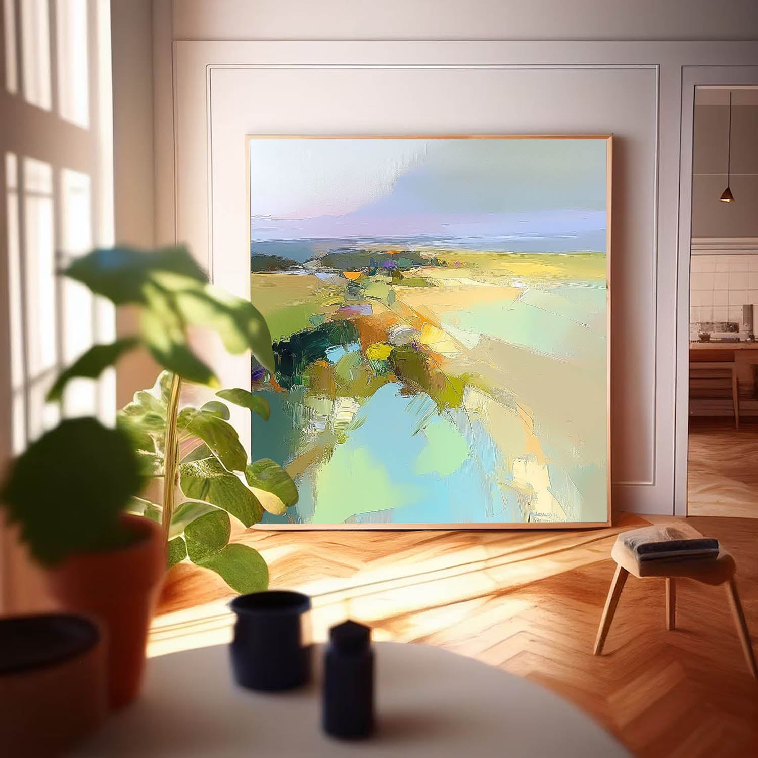 Abstract Texture Canvas Wall Art Abstract Landscape Scraper painting Large Modern Green Minimalist Painting