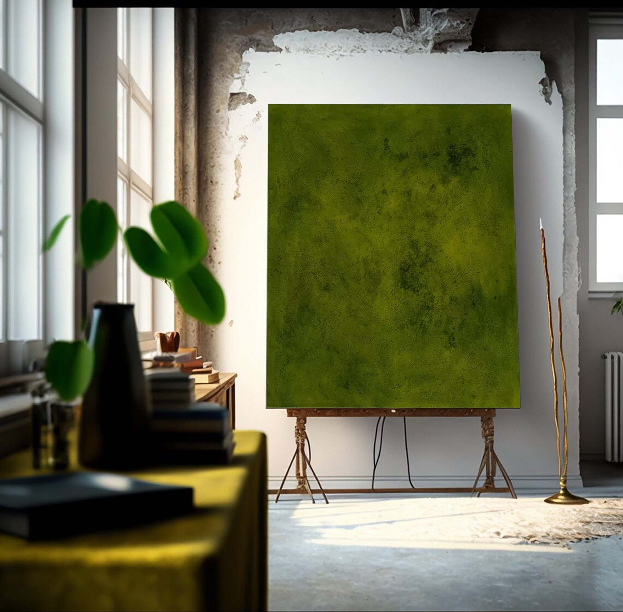 Green Texture Minimalist Oil Painting On Canvas Large Abstract Acrylic Painting Original Wall Art For Living Room