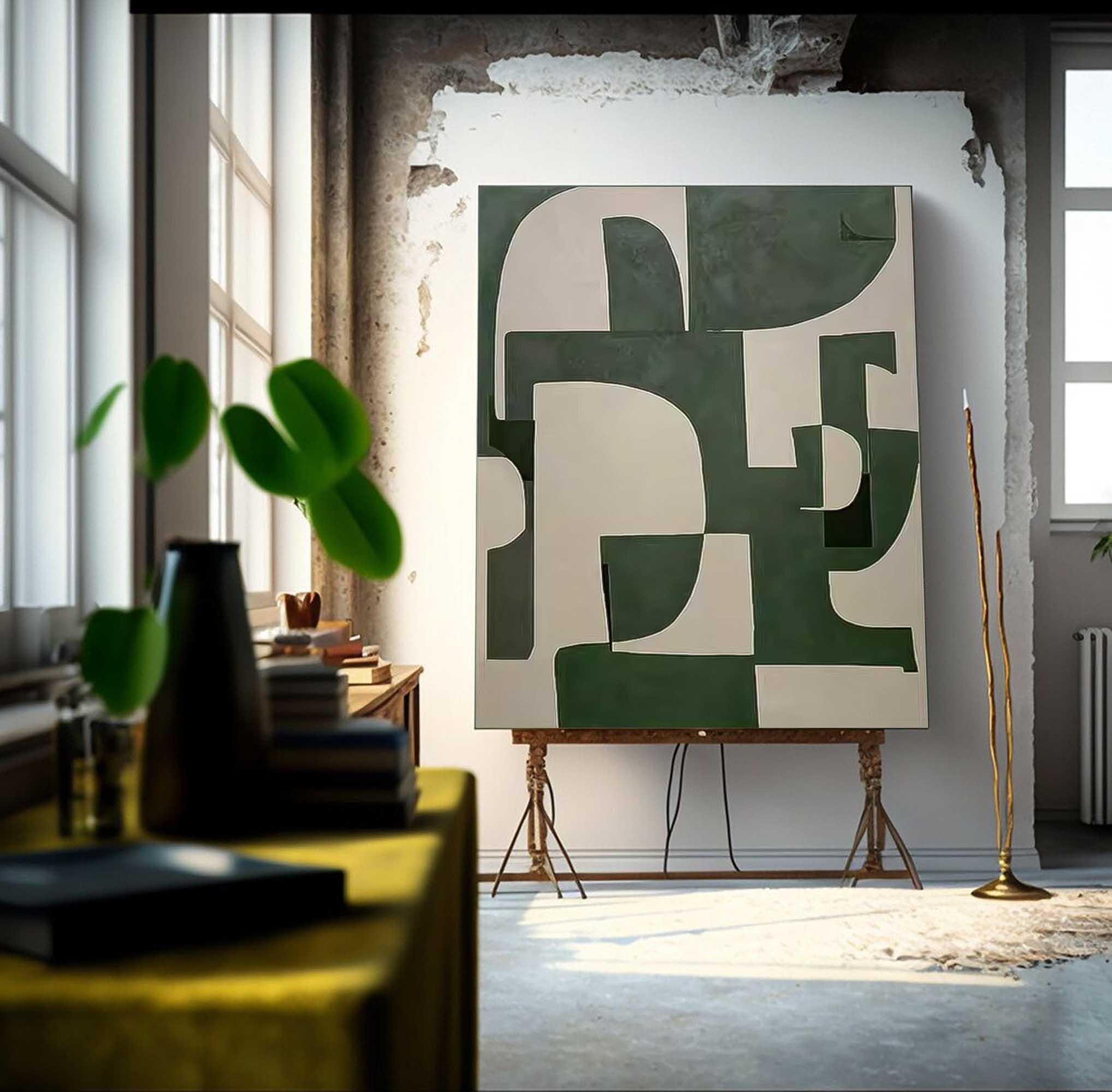 Original Minimalist Artwork Large Green Geometric Wall Art Texture Abstract Canvas Oil Painting