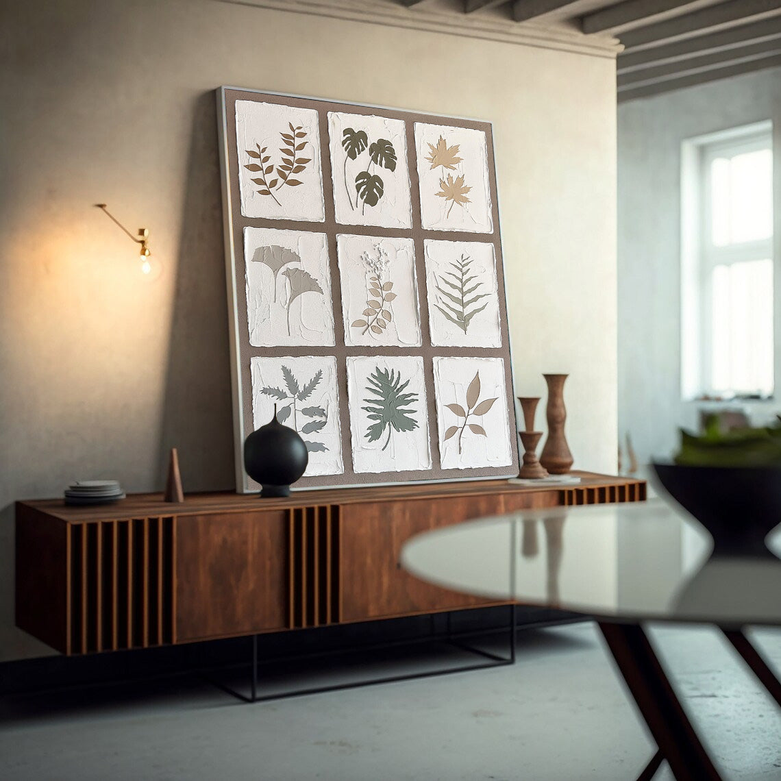 Minimalism Artwork Floral Painting on Canvas 3D Plant Textured Variety Of Leaves Wall Art Home Decor