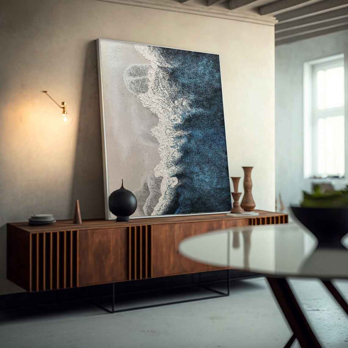 Blue Texture Ocean Abstract Oil Painting Large Ocean Original Painting On Canvas Modern Wall Art Living Room Decor