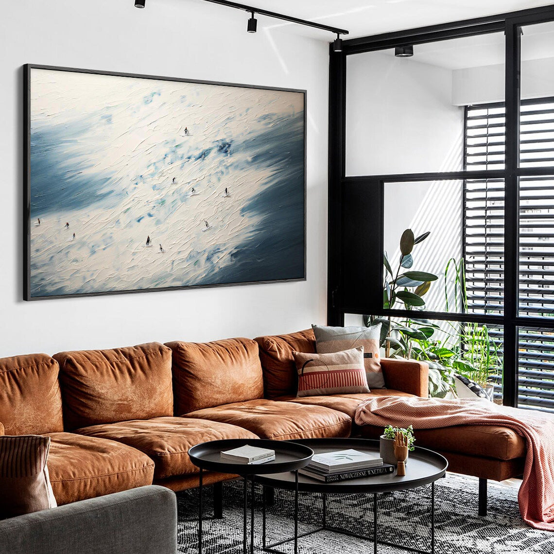 White And Blue Modern Acrylic Painting Large Ski Abstract Oil Painting Original Wall Art Home decoration