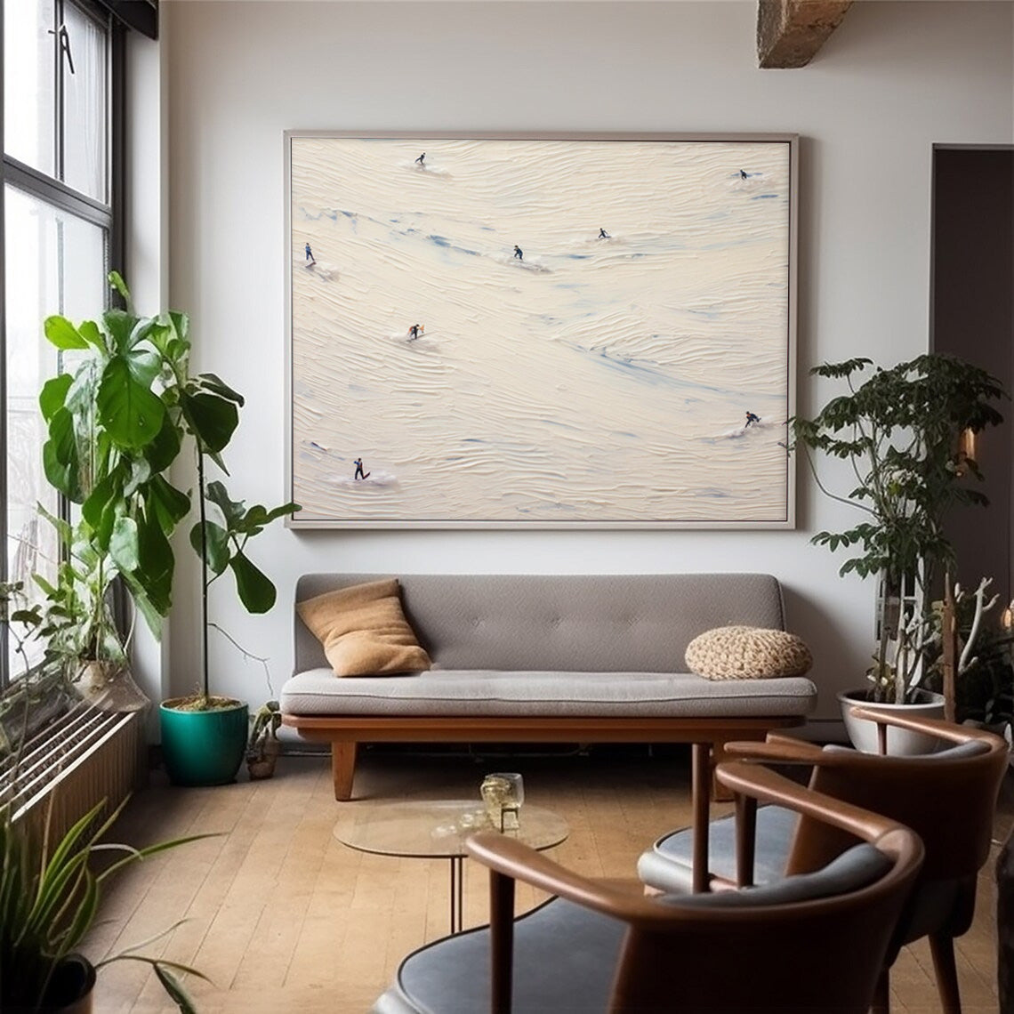 White Modern Acrylic Painting Large Ski Abstract Oil Painting Original Wall Art Home Decoration