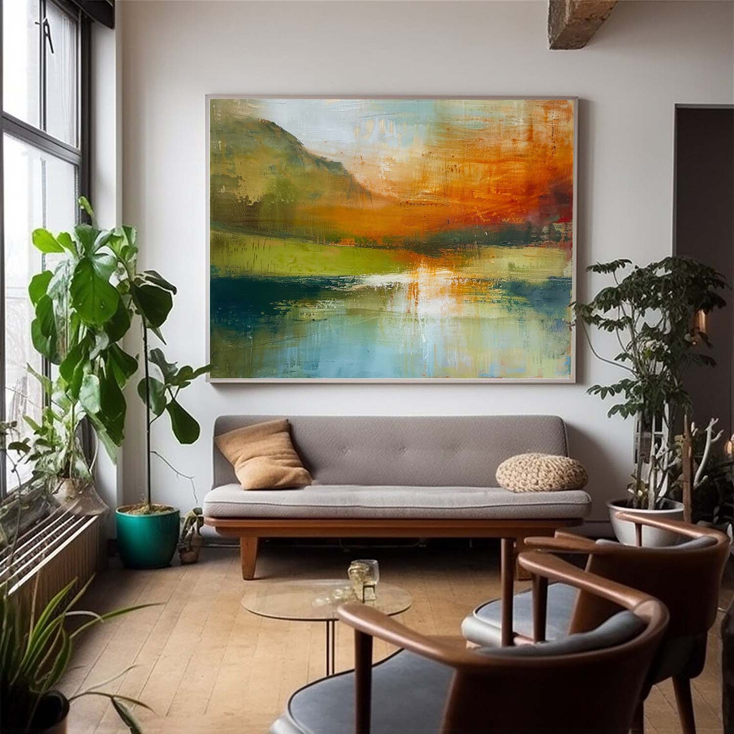 Original Scenery Painting Warm Color Abstract Landscape Oil Painting On Canvas For Living Room Wall Art Decor