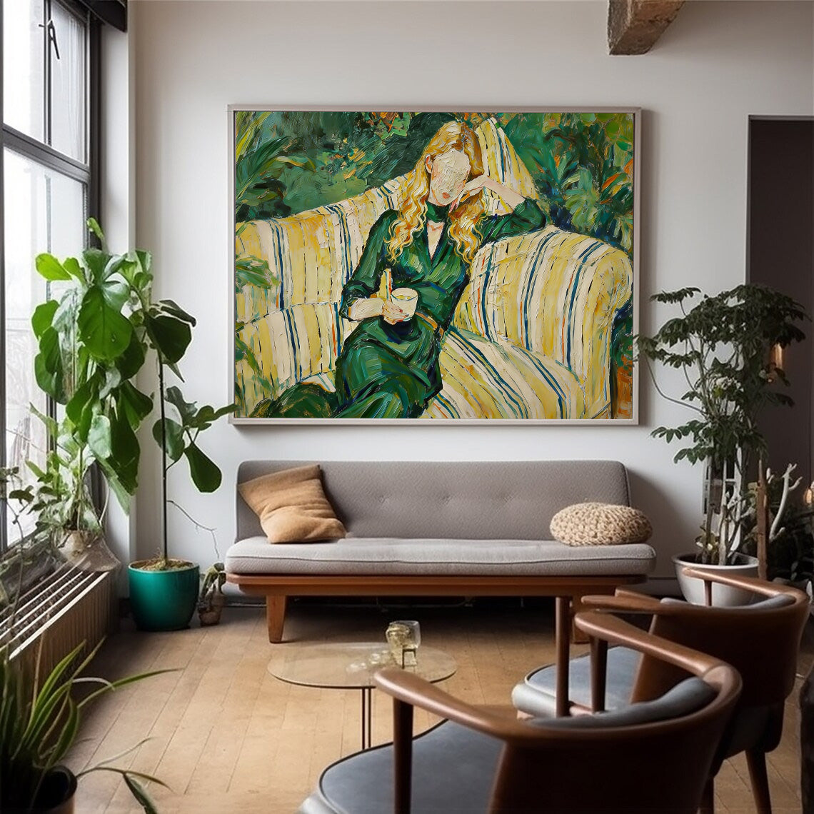Large Impasto Oil Painting Elegant Woman Wall Art Modern Serene Impressionist Lady Canvas Unique Gift