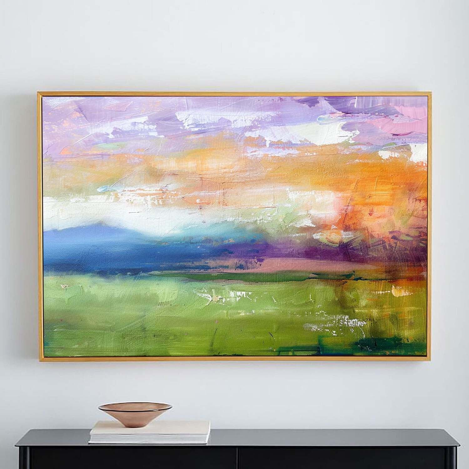 Abstract Landscape Oil Painting Ink Style Texture Painting Modern Colorful Dreamscape Sunrise Natural Artwork