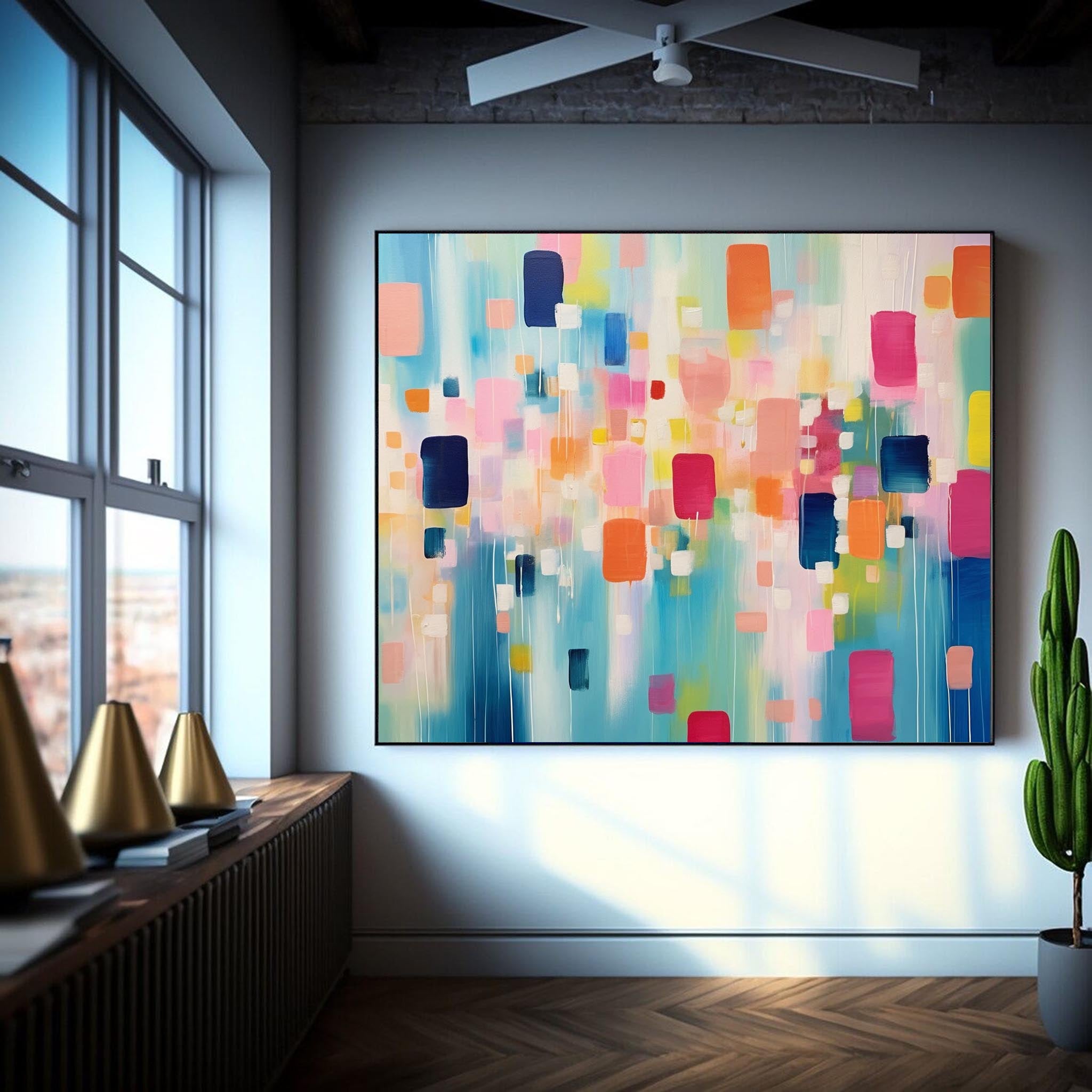 Original Abstract Oil Painting On Canvas Vibrant Colorful Large Wall Art Modern Oil Painting Living Room Decoration